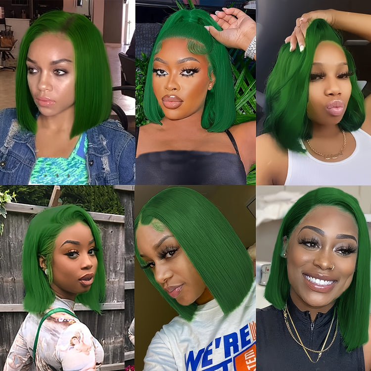 Colored 13x4 Bob Wigs Human Hair 180% Density Dark Green Blue Bob Lace Front Wig Straight Lace Front Human Hair Wigs For Women - Lena & Miles Exquisite Boutique LLC.