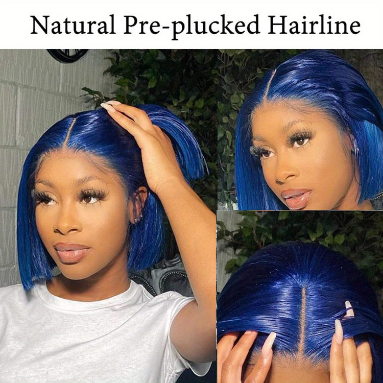 Colored 13x4 Bob Wigs Human Hair 180% Density Dark Green Blue Bob Lace Front Wig Straight Lace Front Human Hair Wigs For Women - Lena & Miles Exquisite Boutique LLC.
