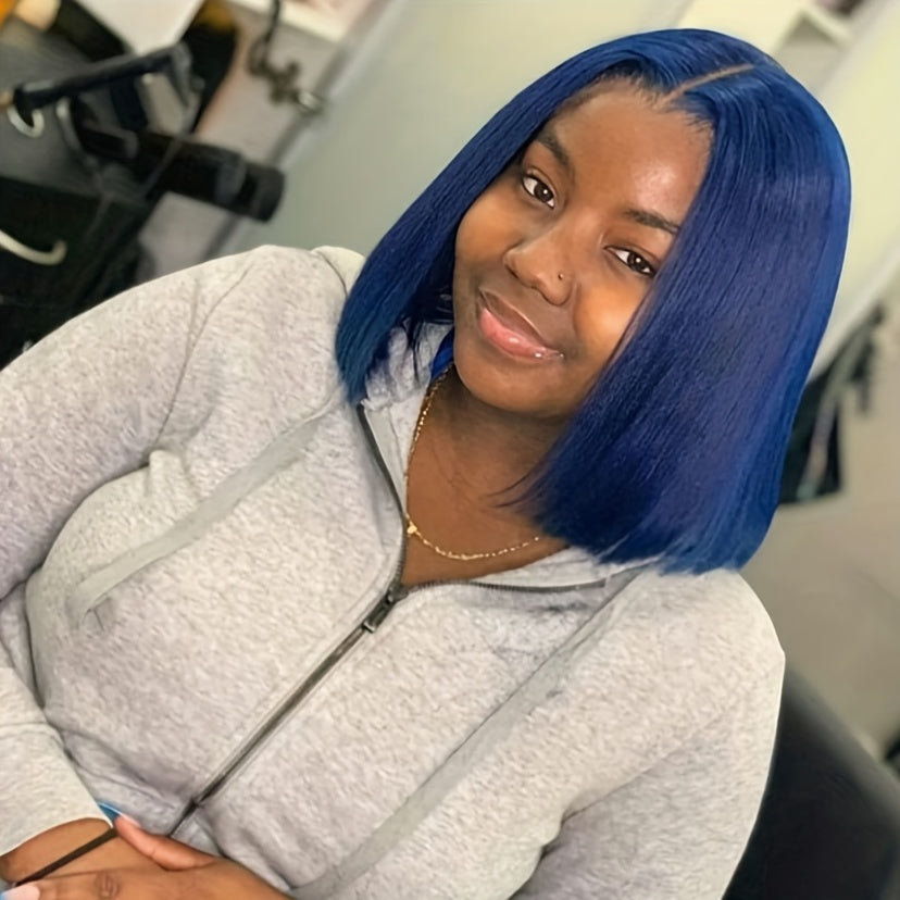 Colored 13x4 Bob Wigs Human Hair 180% Density Dark Green Blue Bob Lace Front Wig Straight Lace Front Human Hair Wigs For Women - Lena & Miles Exquisite Boutique LLC.