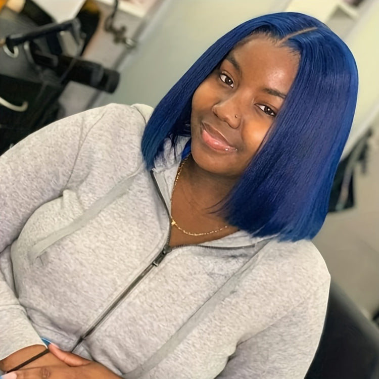 Colored 13x4 Bob Wigs Human Hair 180% Density Dark Green Blue Bob Lace Front Wig Straight Lace Front Human Hair Wigs For Women - Lena & Miles Exquisite Boutique LLC.