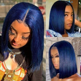 Colored 13x4 Bob Wigs Human Hair 180% Density Dark Green Blue Bob Lace Front Wig Straight Lace Front Human Hair Wigs For Women - Lena & Miles Exquisite Boutique LLC.