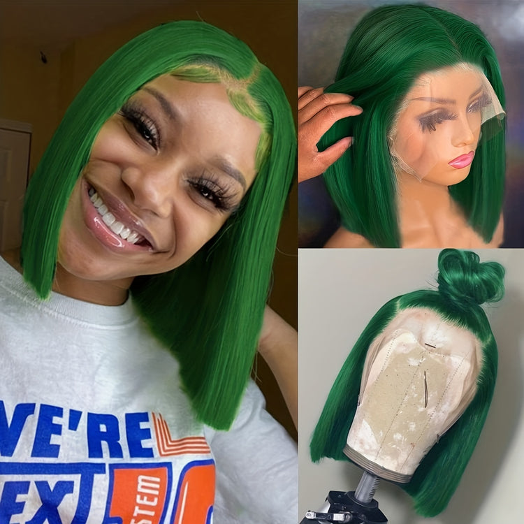 Colored 13x4 Bob Wigs Human Hair 180% Density Dark Green Blue Bob Lace Front Wig Straight Lace Front Human Hair Wigs For Women - Lena & Miles Exquisite Boutique LLC.