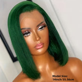 Colored 13x4 Bob Wigs Human Hair 180% Density Dark Green Blue Bob Lace Front Wig Straight Lace Front Human Hair Wigs For Women - Lena & Miles Exquisite Boutique LLC.