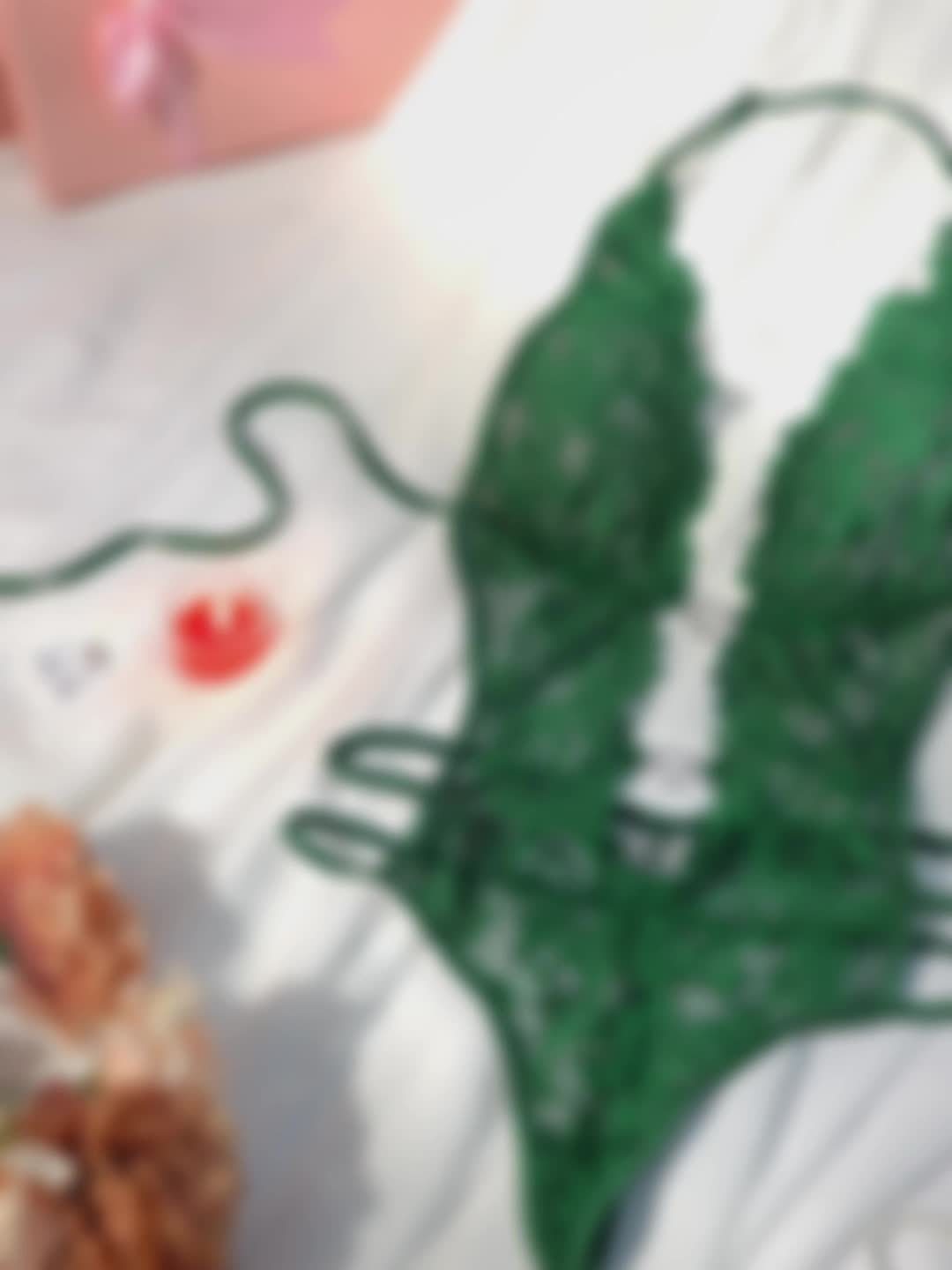 Sultry Heart Cut Out Lace Teddy Bodysuit - Plunging Neckline, Halter Neck Design, Adjustable Lace Up Back, Sexy Contrast Lace Details, Women&