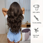 Highlight Long Curly Wavy Wig Synthetic Wig Beginners Friendly Heat Resistant Elegant For Daily Use Wigs For Women - Lena & Miles Exquisite Boutique LLC.