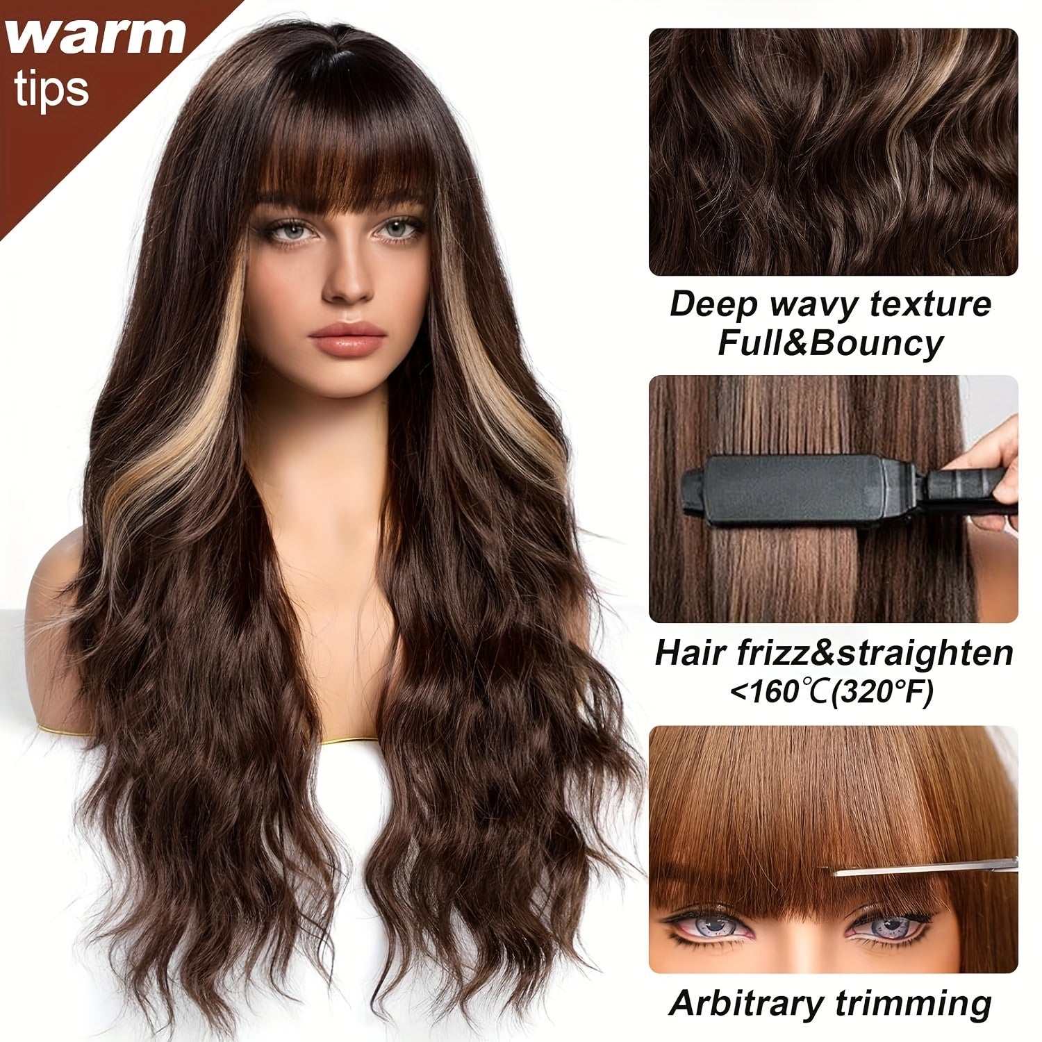 Highlight Long Curly Wavy Wig Synthetic Wig Beginners Friendly Heat Resistant Elegant For Daily Use Wigs For Women - Lena & Miles Exquisite Boutique LLC.