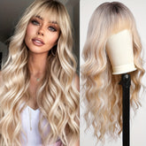 Highlight Long Curly Wavy Wig Synthetic Wig Beginners Friendly Heat Resistant Elegant For Daily Use Wigs For Women - Lena & Miles Exquisite Boutique LLC.