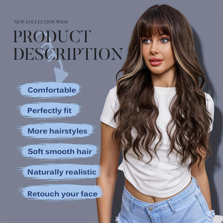 Highlight Long Curly Wavy Wig Synthetic Wig Beginners Friendly Heat Resistant Elegant For Daily Use Wigs For Women - Lena & Miles Exquisite Boutique LLC.