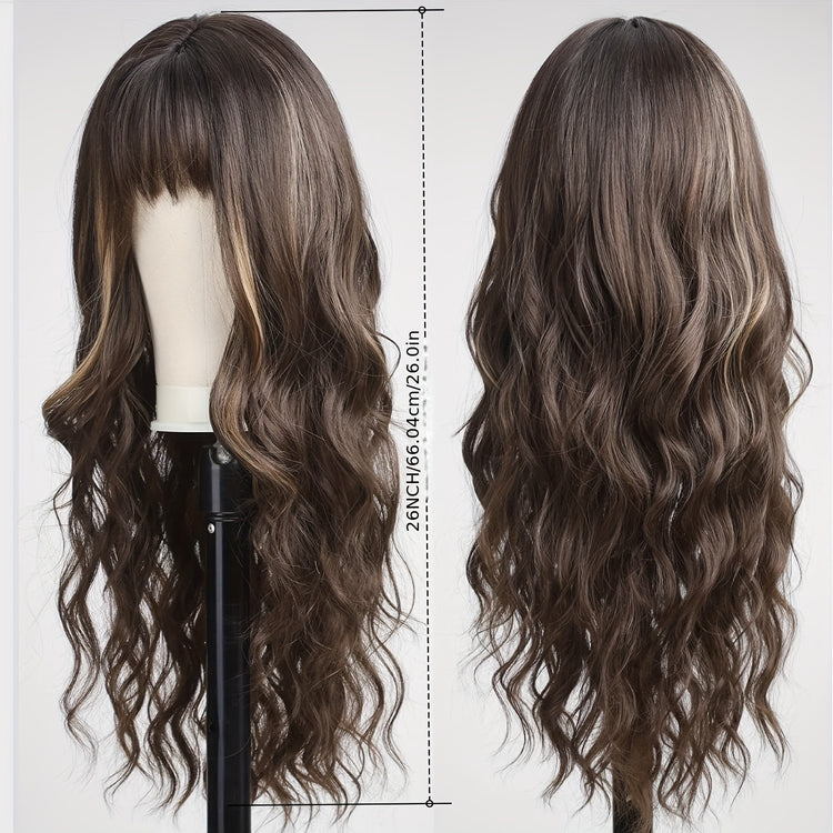 Highlight Long Curly Wavy Wig Synthetic Wig Beginners Friendly Heat Resistant Elegant For Daily Use Wigs For Women - Lena & Miles Exquisite Boutique LLC.
