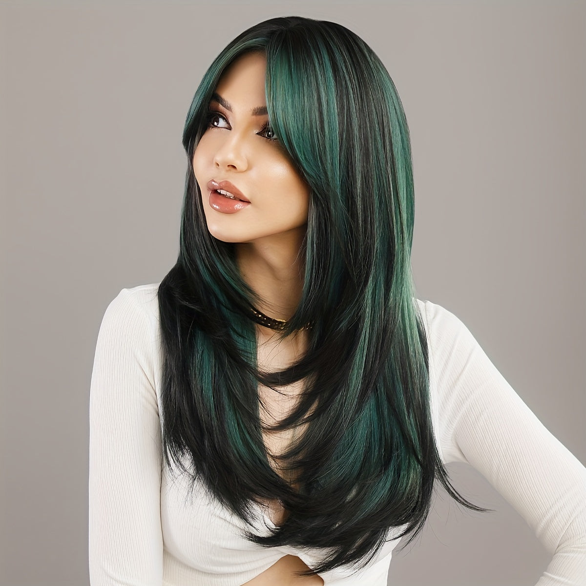 Long Wavy Dark Green Wig For Women Daily Use Natural Synthetic Miidle Part Wigs Layered Heat Resistant Music Festival - Lena & Miles Exquisite Boutique LLC.