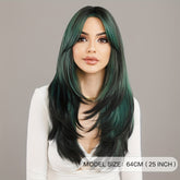 Long Wavy Dark Green Wig For Women Daily Use Natural Synthetic Miidle Part Wigs Layered Heat Resistant Music Festival - Lena & Miles Exquisite Boutique LLC.