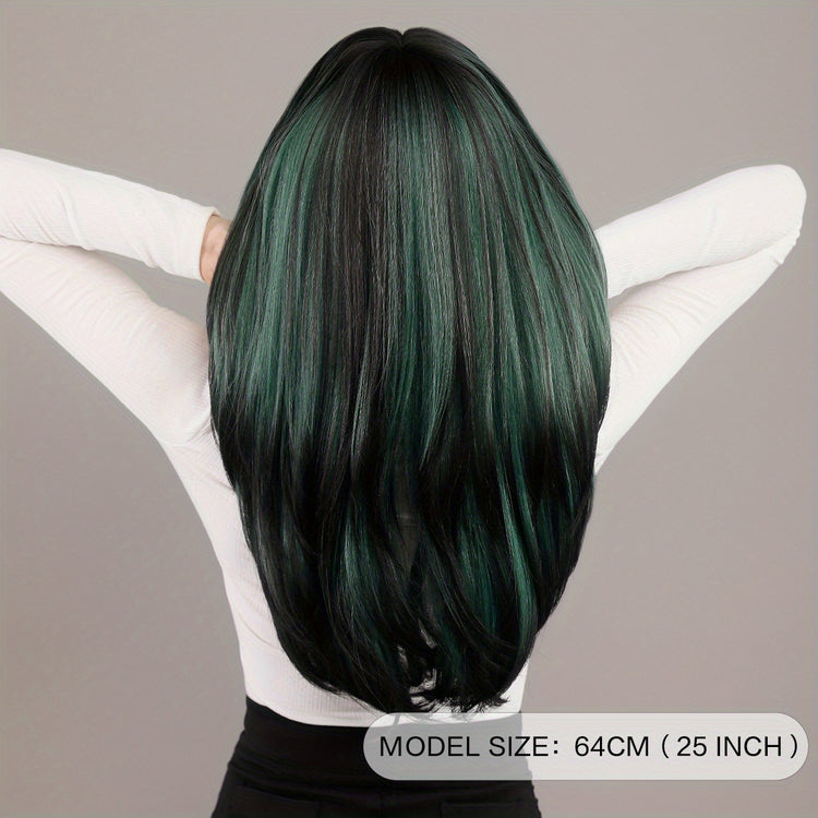 Long Wavy Dark Green Wig For Women Daily Use Natural Synthetic Miidle Part Wigs Layered Heat Resistant Music Festival - Lena & Miles Exquisite Boutique LLC.