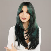 Long Wavy Dark Green Wig For Women Daily Use Natural Synthetic Miidle Part Wigs Layered Heat Resistant Music Festival - Lena & Miles Exquisite Boutique LLC.