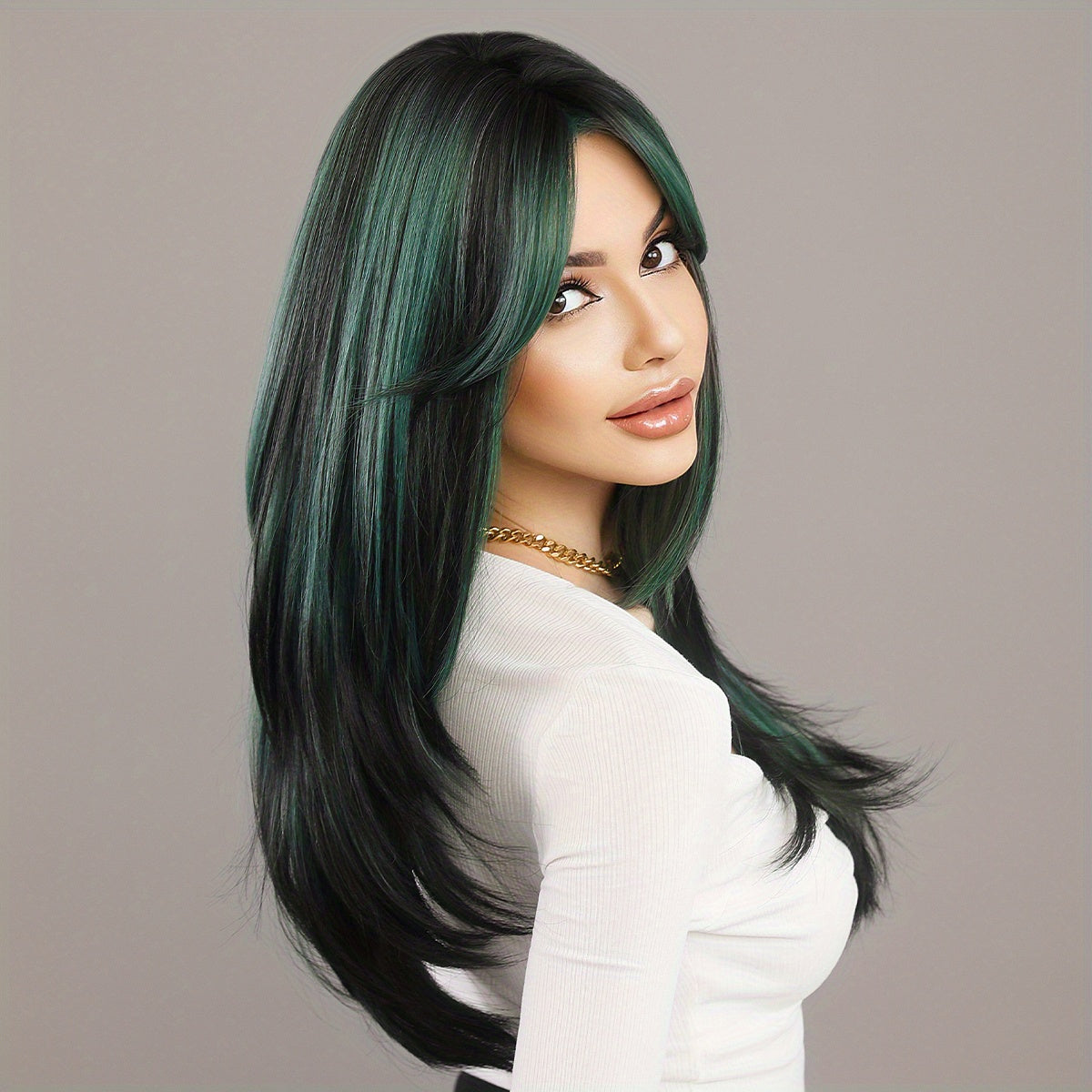 Long Wavy Dark Green Wig For Women Daily Use Natural Synthetic Miidle Part Wigs Layered Heat Resistant Music Festival - Lena & Miles Exquisite Boutique LLC.