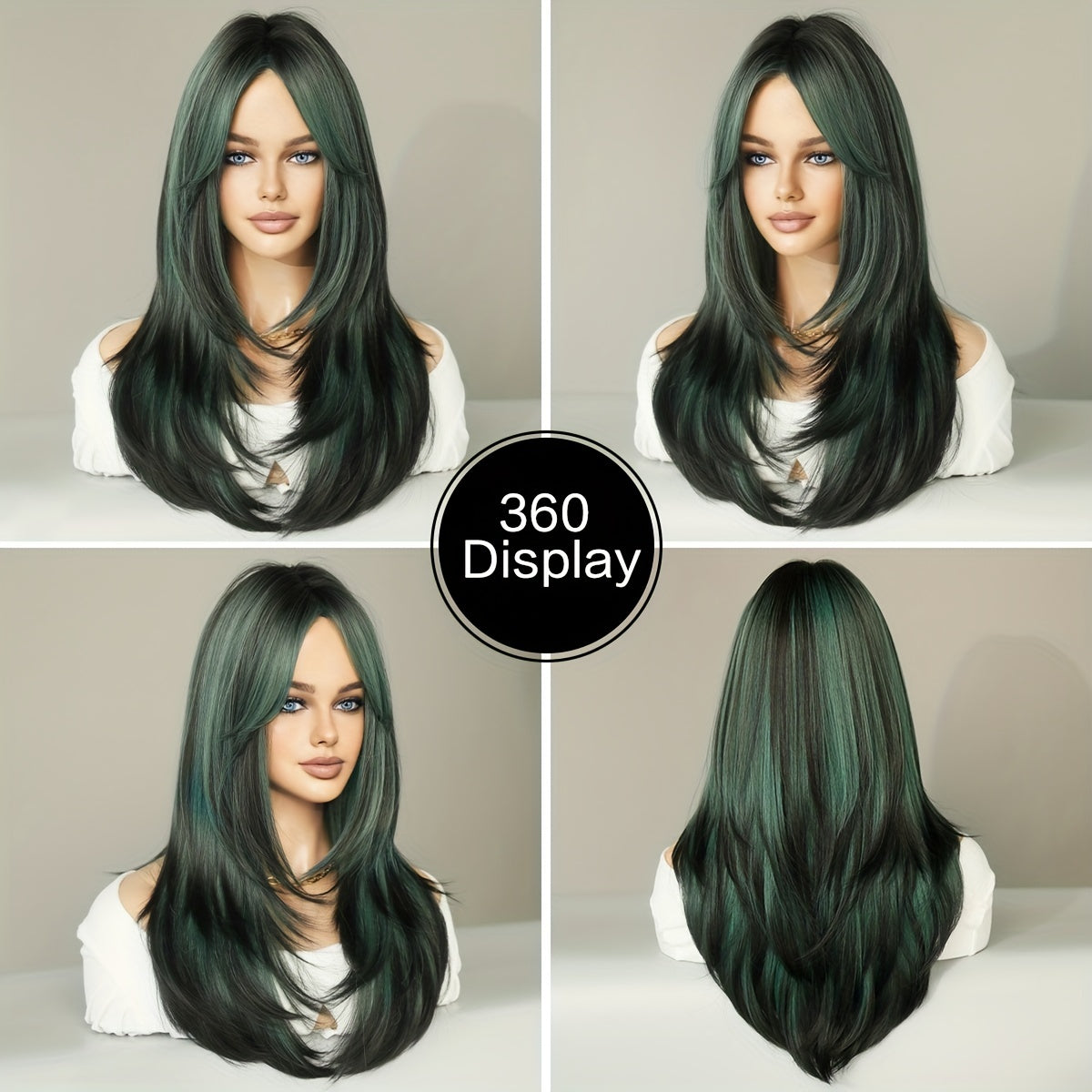 Long Wavy Dark Green Wig For Women Daily Use Natural Synthetic Miidle Part Wigs Layered Heat Resistant Music Festival - Lena & Miles Exquisite Boutique LLC.