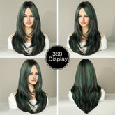 Long Wavy Dark Green Wig For Women Daily Use Natural Synthetic Miidle Part Wigs Layered Heat Resistant Music Festival - Lena & Miles Exquisite Boutique LLC.