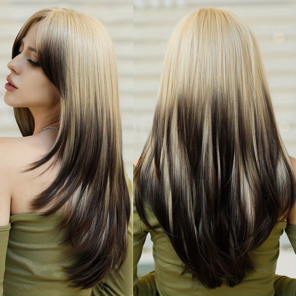 Long Wavy Dark Green Wig For Women Daily Use Natural Synthetic Miidle Part Wigs Layered Heat Resistant Music Festival - Lena & Miles Exquisite Boutique LLC.