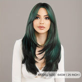 Long Wavy Dark Green Wig For Women Daily Use Natural Synthetic Miidle Part Wigs Layered Heat Resistant Music Festival - Lena & Miles Exquisite Boutique LLC.