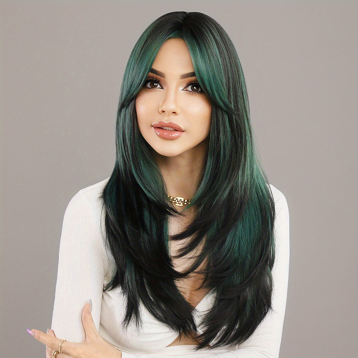Long Wavy Dark Green Wig For Women Daily Use Natural Synthetic Miidle Part Wigs Layered Heat Resistant Music Festival - Lena & Miles Exquisite Boutique LLC.