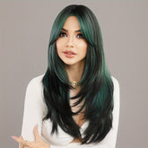 Long Wavy Dark Green Wig For Women Daily Use Natural Synthetic Miidle Part Wigs Layered Heat Resistant Music Festival - Lena & Miles Exquisite Boutique LLC.