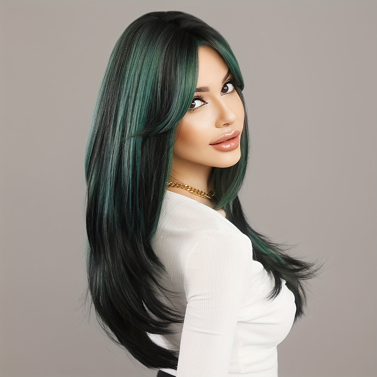Long Wavy Dark Green Wig For Women Daily Use Natural Synthetic Miidle Part Wigs Layered Heat Resistant Music Festival - Lena & Miles Exquisite Boutique LLC.