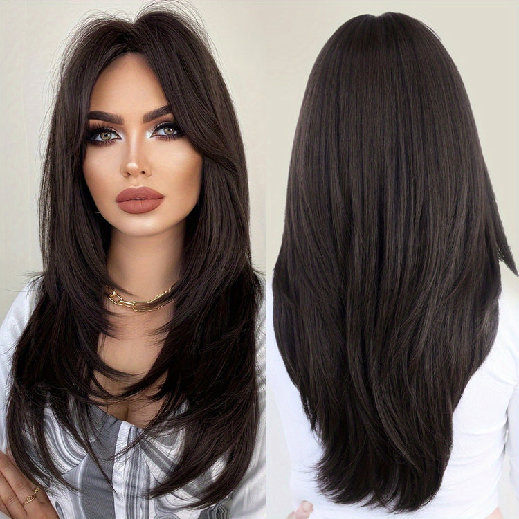 Long Wavy Dark Green Wig For Women Daily Use Natural Synthetic Miidle Part Wigs Layered Heat Resistant Music Festival - Lena & Miles Exquisite Boutique LLC.