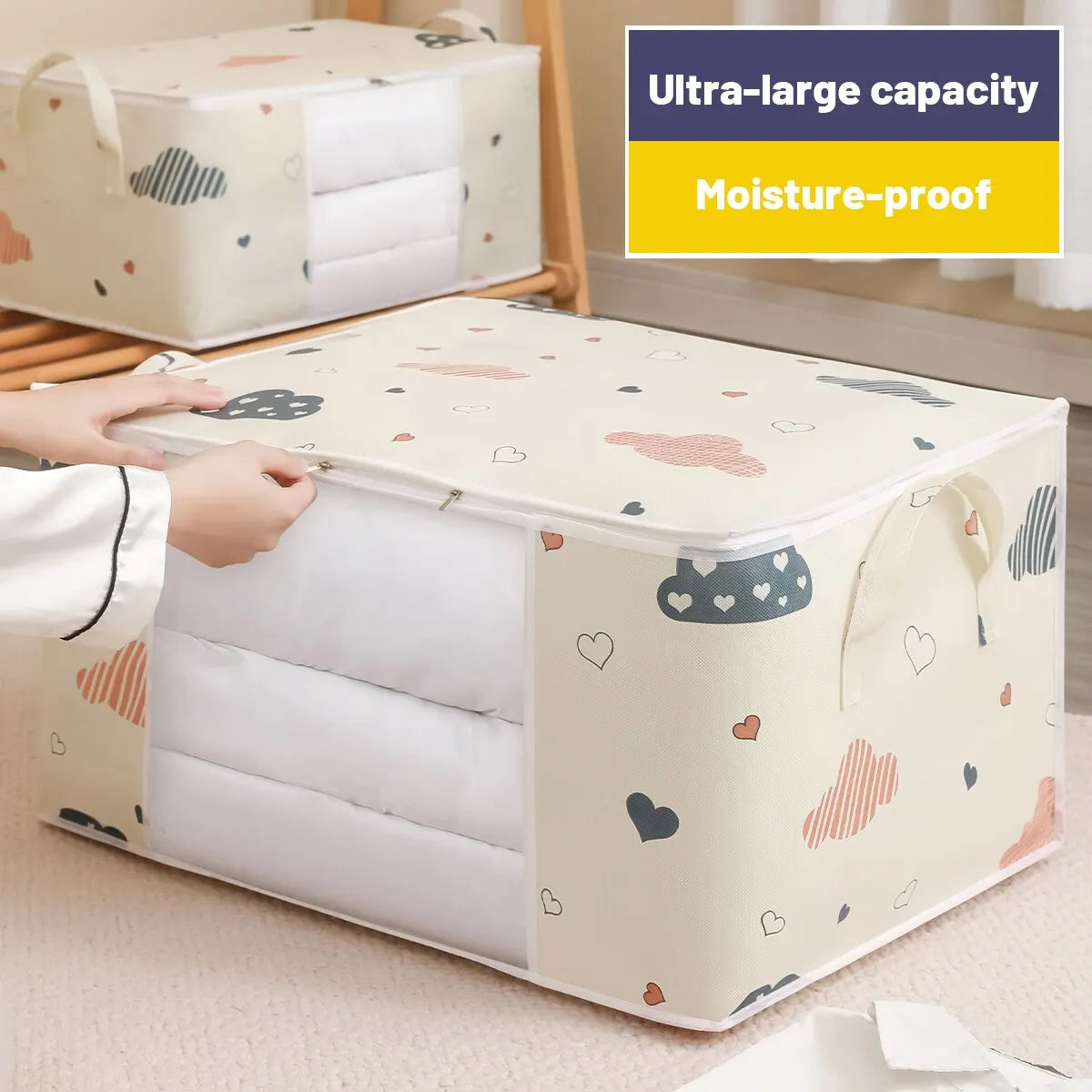 Large Capacity Clothes Storage Bag Organizer With Reinforced Handle Suitable For Blankets Bedding Foldable With Sturdy Zipper - Lena & Miles Exquisite Boutique LLC.