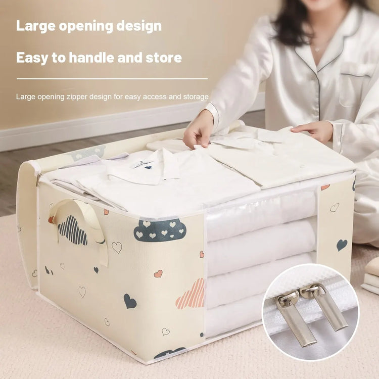 Large Capacity Clothes Storage Bag Organizer With Reinforced Handle Suitable For Blankets Bedding Foldable With Sturdy Zipper - Lena & Miles Exquisite Boutique LLC.