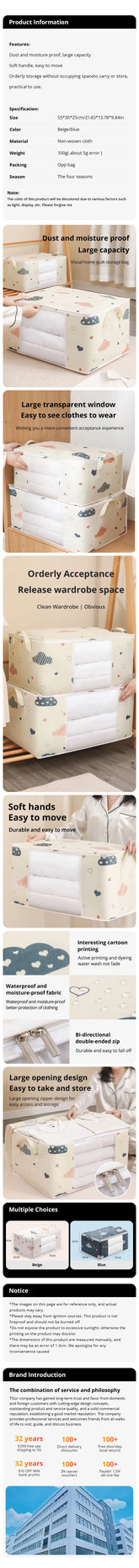 Large Capacity Clothes Storage Bag Organizer With Reinforced Handle Suitable For Blankets Bedding Foldable With Sturdy Zipper - Lena & Miles Exquisite Boutique LLC.