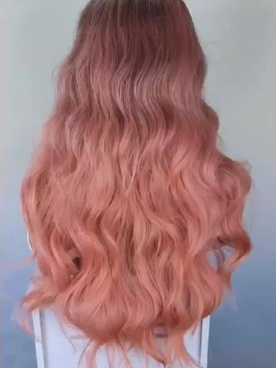 Pink Hair Wigs For Women Long Curly Wig With Bangs Ombre Synthetic Wig Heat Resistant Cute Wigs Cosplay Music Festival - Lena & Miles Exquisite Boutique LLC.