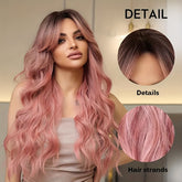 Pink Hair Wigs For Women Long Curly Wig With Bangs Ombre Synthetic Wig Heat Resistant Cute Wigs Cosplay Music Festival - Lena & Miles Exquisite Boutique LLC.