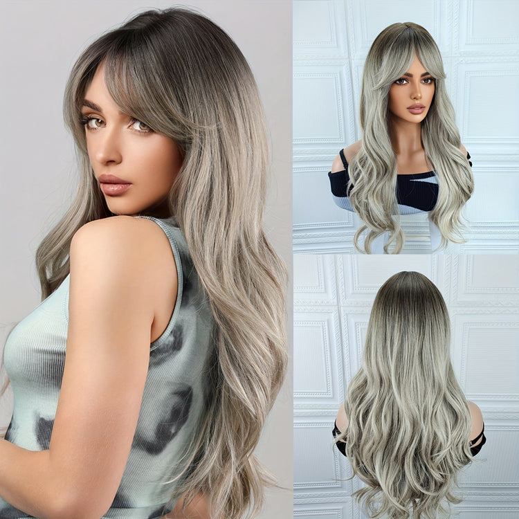 Pink Hair Wigs For Women Long Curly Wig With Bangs Ombre Synthetic Wig Heat Resistant Cute Wigs Cosplay Music Festival - Lena & Miles Exquisite Boutique LLC.