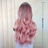 Pink Hair Wigs For Women Long Curly Wig With Bangs Ombre Synthetic Wig Heat Resistant Cute Wigs Cosplay Music Festival - Lena & Miles Exquisite Boutique LLC.