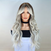 Long Ombre Brown Blonde Wavy Wigs With Curtain Bangs For Women Synthetic Curly Wig Heat Resistant Fiber Wigs For Daily Cosplay - Lena & Miles Exquisite Boutique LLC.