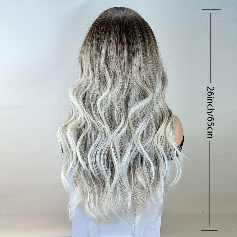 Long Ombre Brown Blonde Wavy Wigs With Curtain Bangs For Women Synthetic Curly Wig Heat Resistant Fiber Wigs For Daily Cosplay - Lena & Miles Exquisite Boutique LLC.