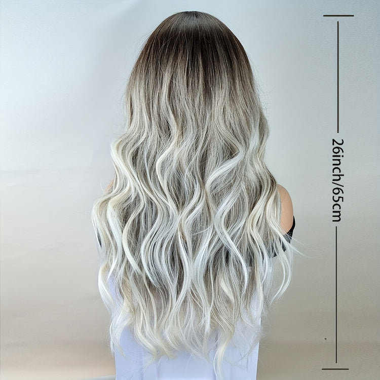 Long Ombre Brown Blonde Wavy Wigs With Curtain Bangs For Women Synthetic Curly Wig Heat Resistant Fiber Wigs For Daily Cosplay - Lena & Miles Exquisite Boutique LLC.