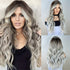 Long Ombre Brown Blonde Wavy Wigs With Curtain Bangs For Women Synthetic Curly Wig Heat Resistant Fiber Wigs For Daily Cosplay - Lena & Miles Exquisite Boutique LLC.