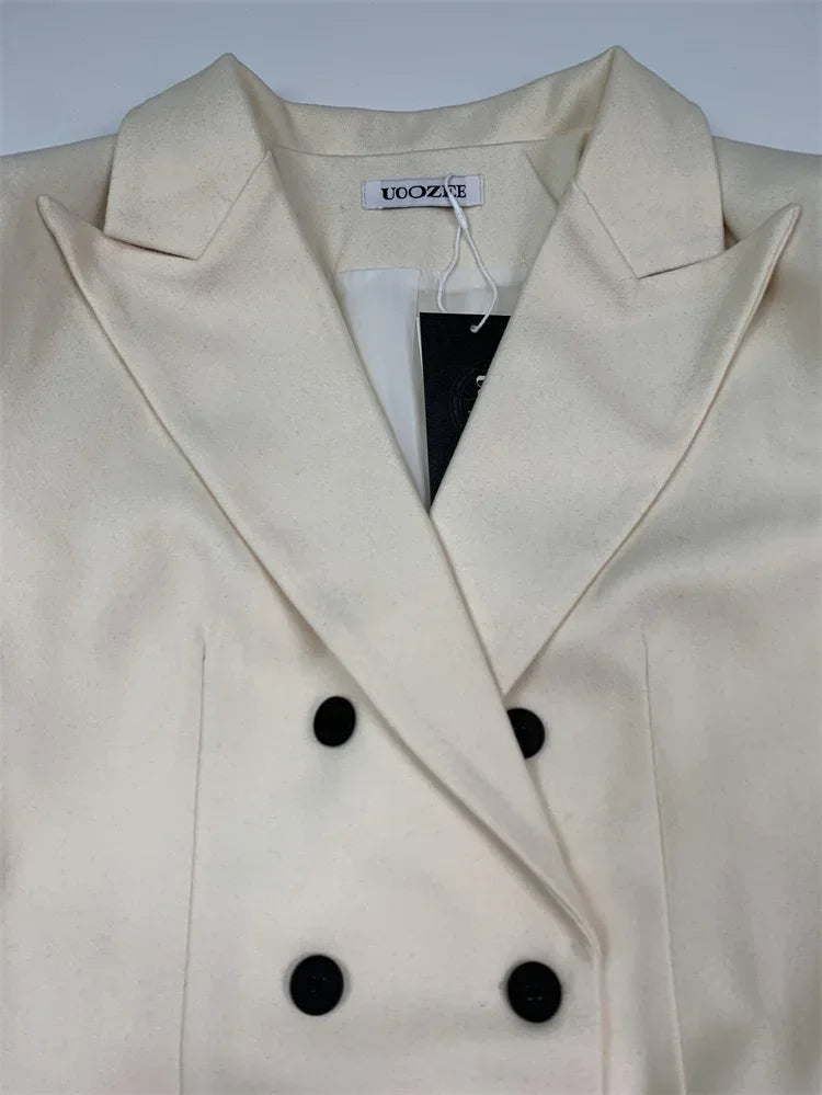 UOOZEE Fashion Gradient Color Warm Woolen Coats For Women 2025 New Long Sleeves Tied Waist Notched Collar Elegant Outerwears - Lena & Miles Exquisite Boutique LLC.