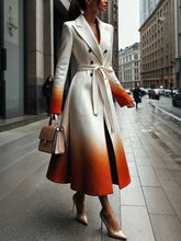 UOOZEE Fashion Gradient Color Warm Woolen Coats For Women 2025 New Long Sleeves Tied Waist Notched Collar Elegant Outerwears - Lena & Miles Exquisite Boutique LLC.