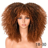 Soft Fluffy Afro Kinky Curly 16 Inch Hair Wigs With Bangs - Synthetic Fiber None Lace Wigs For Party Cosplay Daily Use - Lena & Miles Exquisite Boutique LLC.
