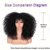 Soft Fluffy Afro Kinky Curly 16 Inch Hair Wigs With Bangs - Synthetic Fiber None Lace Wigs For Party Cosplay Daily Use - Lena & Miles Exquisite Boutique LLC.