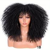 Soft Fluffy Afro Kinky Curly 16 Inch Hair Wigs With Bangs - Synthetic Fiber None Lace Wigs For Party Cosplay Daily Use - Lena & Miles Exquisite Boutique LLC.