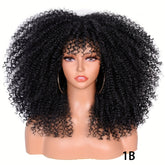 Soft Fluffy Afro Kinky Curly 16 Inch Hair Wigs With Bangs - Synthetic Fiber None Lace Wigs For Party Cosplay Daily Use - Lena & Miles Exquisite Boutique LLC.