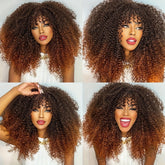 Soft Fluffy Afro Kinky Curly 16 Inch Hair Wigs With Bangs - Synthetic Fiber None Lace Wigs For Party Cosplay Daily Use - Lena & Miles Exquisite Boutique LLC.