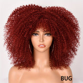 Soft Fluffy Afro Kinky Curly 16 Inch Hair Wigs With Bangs - Synthetic Fiber None Lace Wigs For Party Cosplay Daily Use - Lena & Miles Exquisite Boutique LLC.