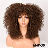 Soft Fluffy Afro Kinky Curly 16 Inch Hair Wigs With Bangs - Synthetic Fiber None Lace Wigs For Party Cosplay Daily Use - Lena & Miles Exquisite Boutique LLC.