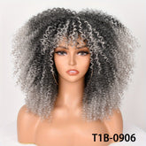 Soft Fluffy Afro Kinky Curly 16 Inch Hair Wigs With Bangs - Synthetic Fiber None Lace Wigs For Party Cosplay Daily Use - Lena & Miles Exquisite Boutique LLC.