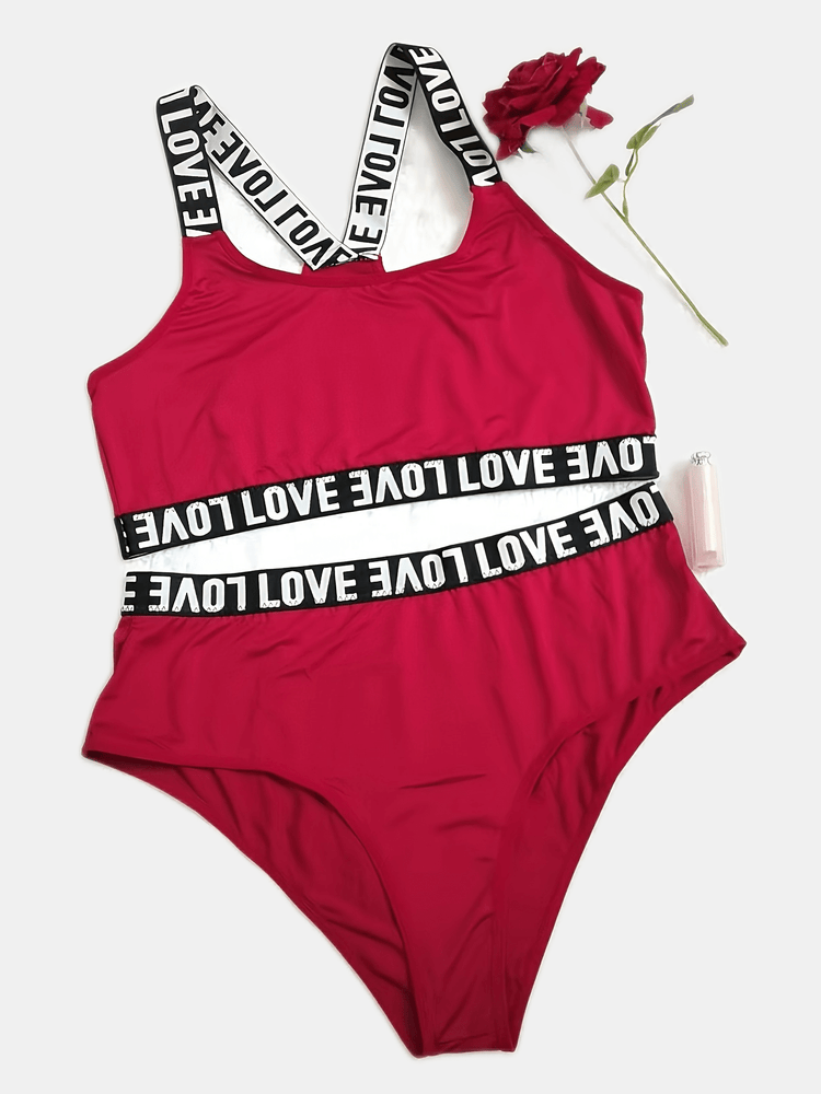 Plus Size Two-Piece Lingerie Set - Flattering Letter Tape Halter Neck, Medium Stretch Bra & Panty - Designed for Curvy Women, Comfortable & Stylish - Lena & Miles Exquisite Boutique LLC.