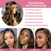 Highlight Ombre 13x6 HD Transparent Lace Frontal Wigs Human Hair Pre Plucked 180% Density 