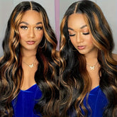 Highlight Ombre 13x6 HD Transparent Lace Frontal Wigs Human Hair Pre Plucked 180% Density 